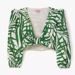 Kate Spade Palm Fronds Bow-front Crop Top